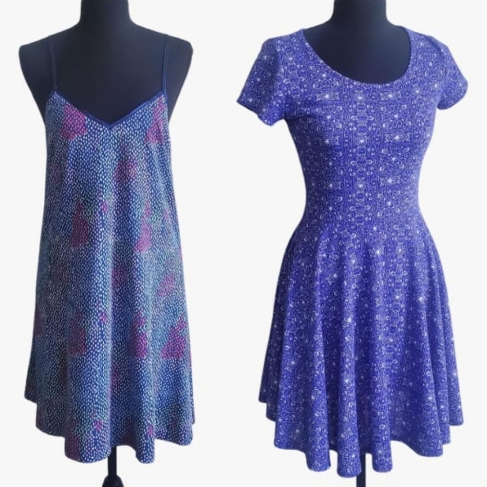 Lot of 2 Summer Dresses Lord & Taylor Blue Notes Skater Swing Spaghetti Straps